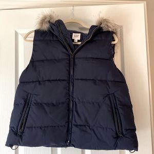 Gap Navy Primaloft vest with removable fur hood, Navy, MP